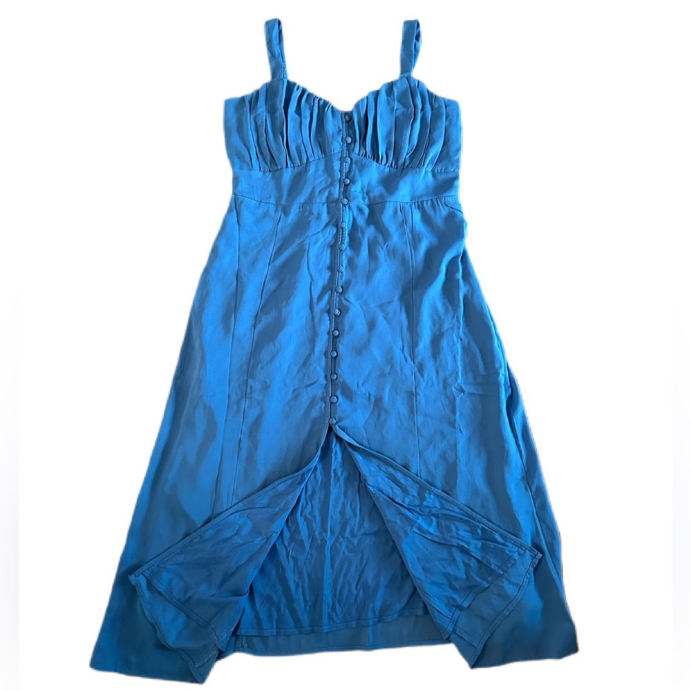 Abercrombie & Fitch Button Through Slim Midi Dress Blue - Women’s L - Picture 10 of 13